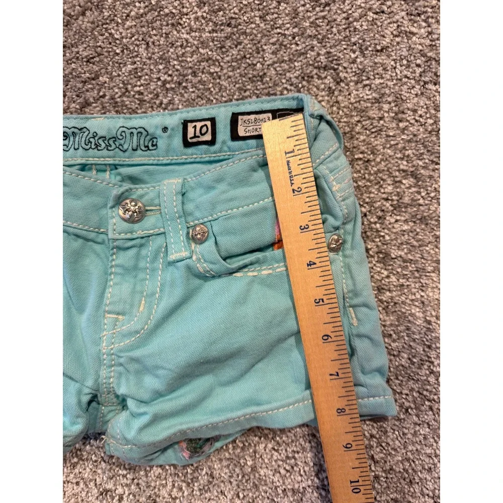 Miss Me Shorts Girls 10 Aqua JK5180H13 Dinosaur Rhinestone Embellished Denim
